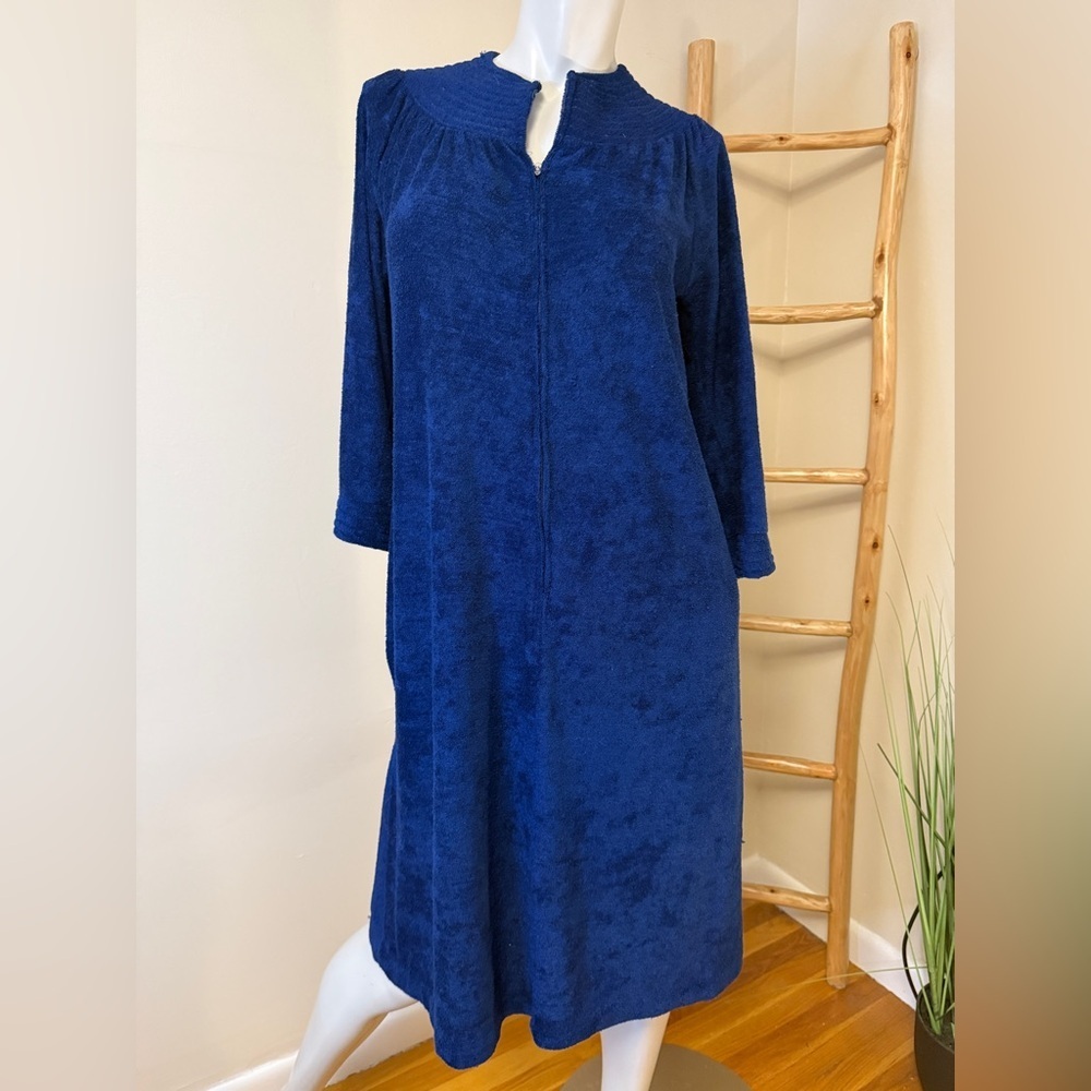 Tiffany Loungewear Blue MuuMuu Nightgown Robe Roper Small Terry Granny VINTAGE